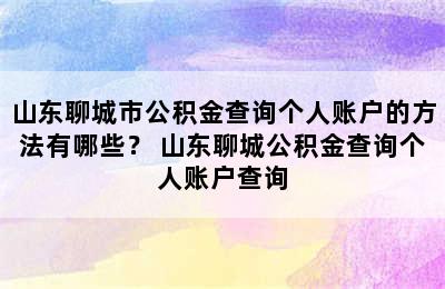 山东聊城市公积金查询个人账户的方法有哪些？ 山东聊城公积金查询个人账户查询